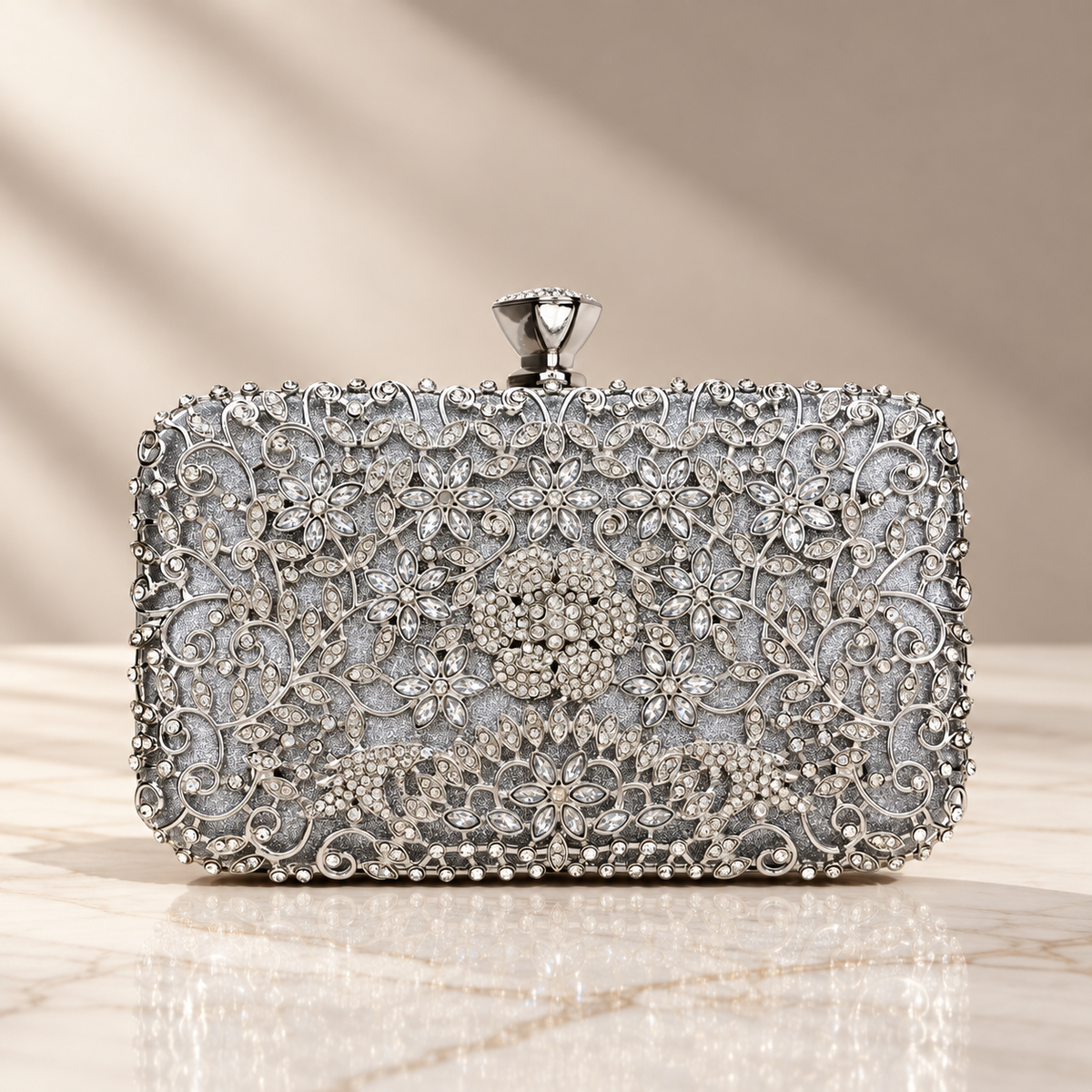 Isabella Floral Crystal Evening Clutch Bag