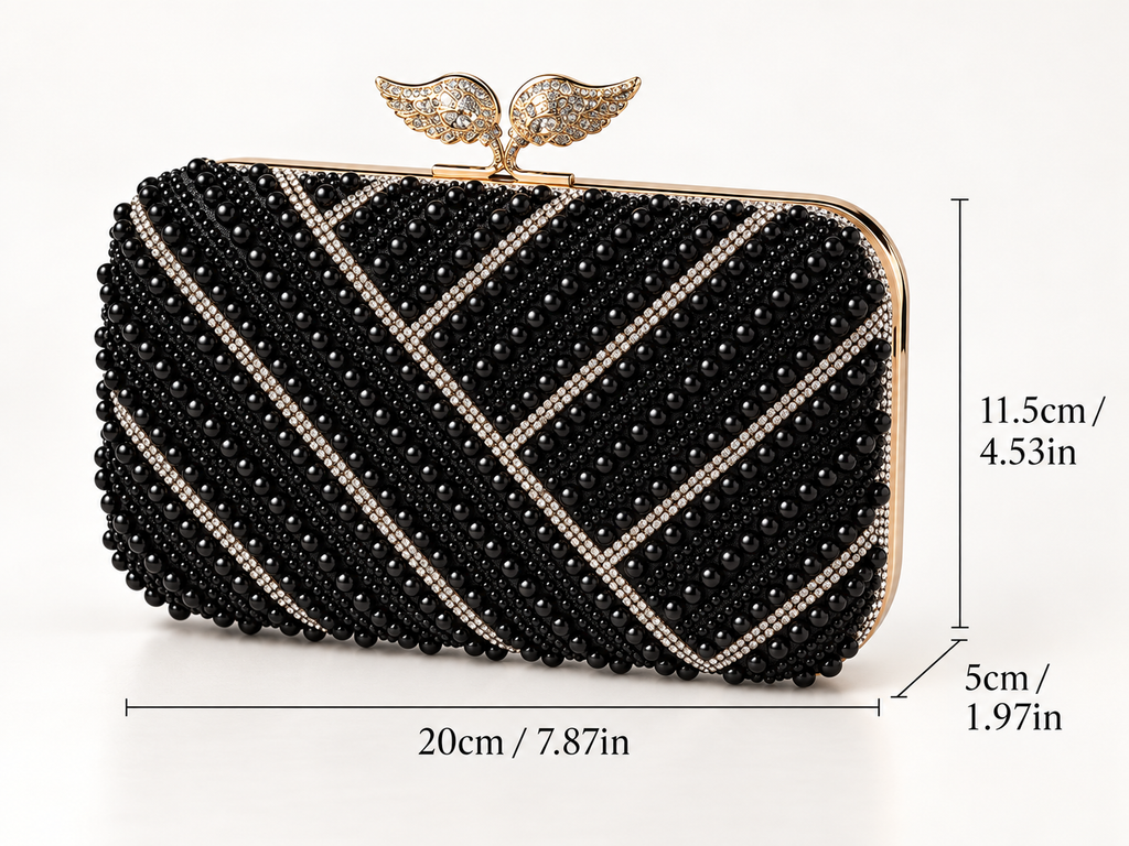 Rosalie Pearl Beaded Evening Clutch with Leaf Top Clasp