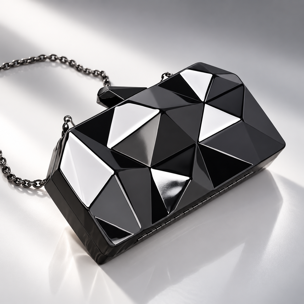 Alessandra Geometric Metallic Hard-Shell Evening Clutch with Chain Strap