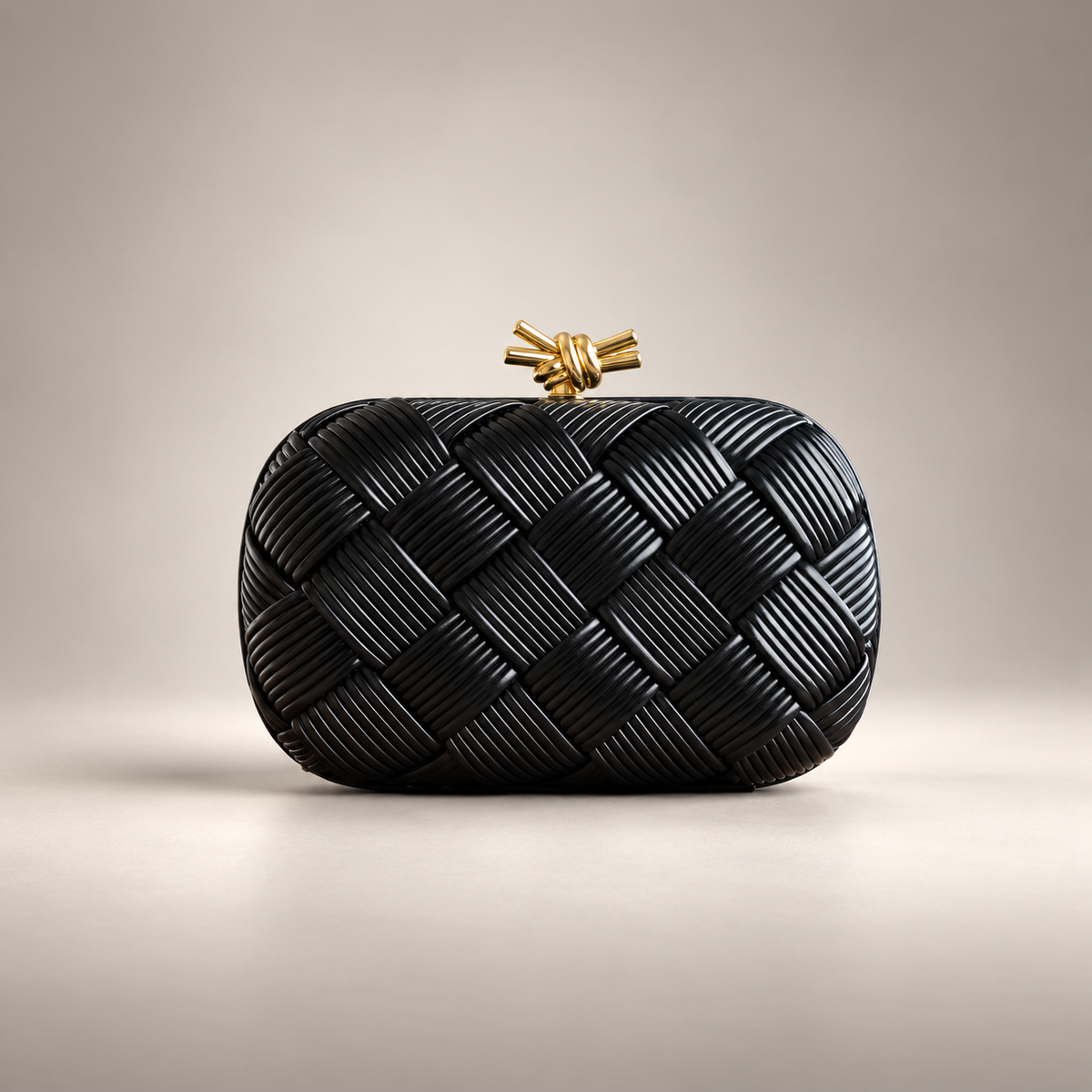 Camille Woven Metallic Evening Clutch Bag with Knot Clasp