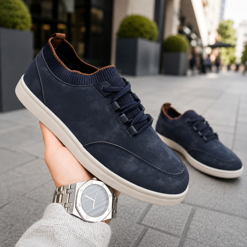 Adrian Men's Textured Low-Top Sneakers with Knit Collar