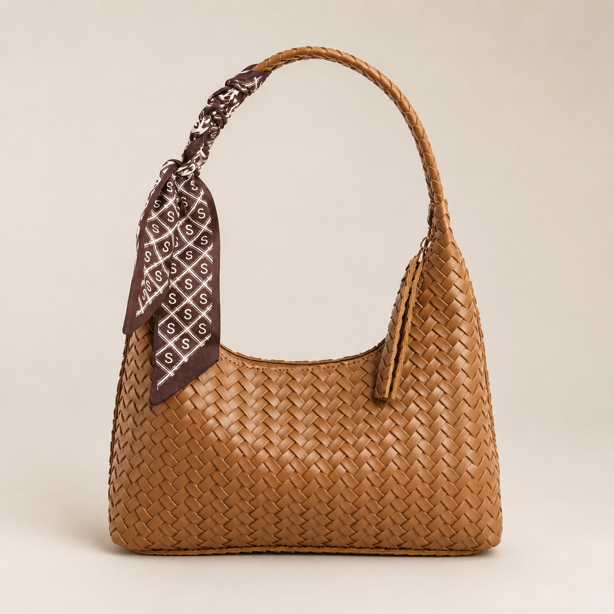 Amelia Woven Shoulder Bag with Scarf Detail