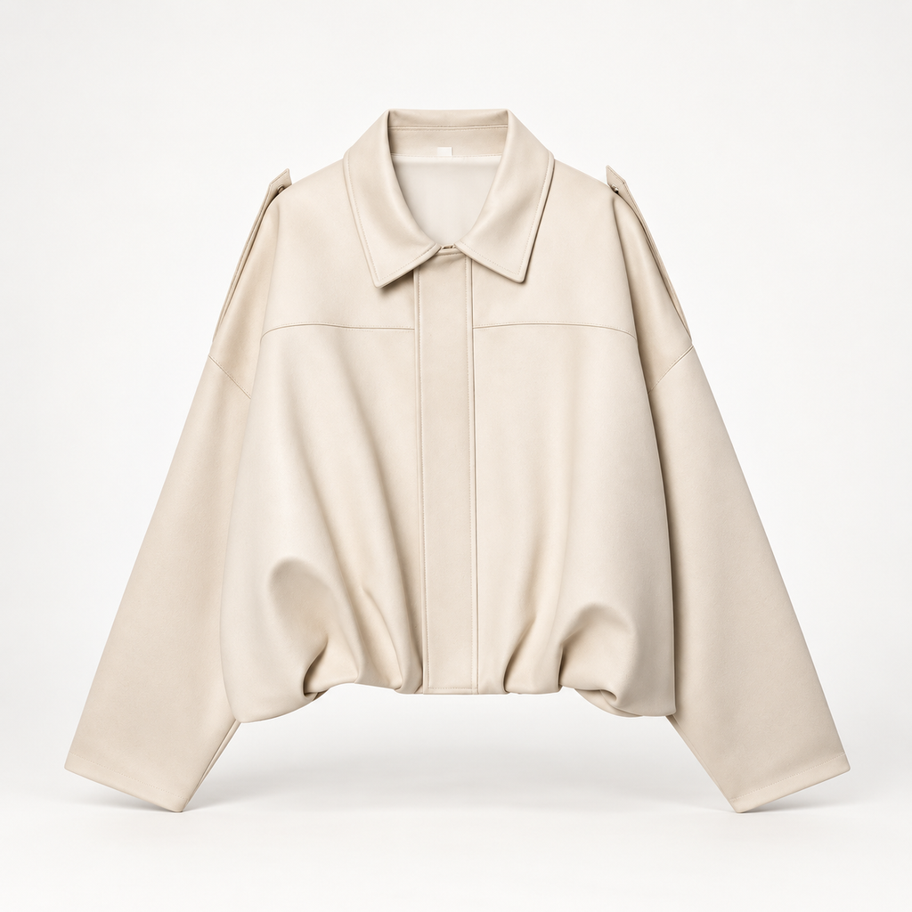 Alessia Women’s Oversized Cropped Suede-Look Jacket with Shoulder Tabs
