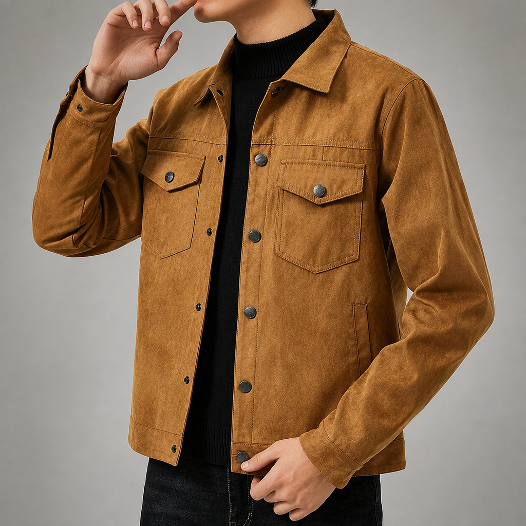 Adrian Men's Button-Up Utility Jacket – Casual Chest Pocket Shirt Jacket