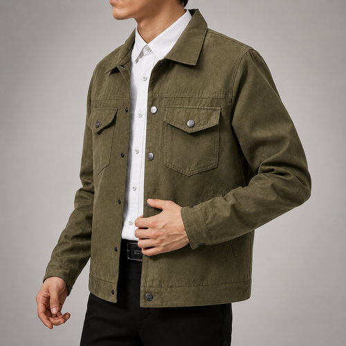Adrian Men's Button-Up Utility Jacket – Casual Chest Pocket Shirt Jacket