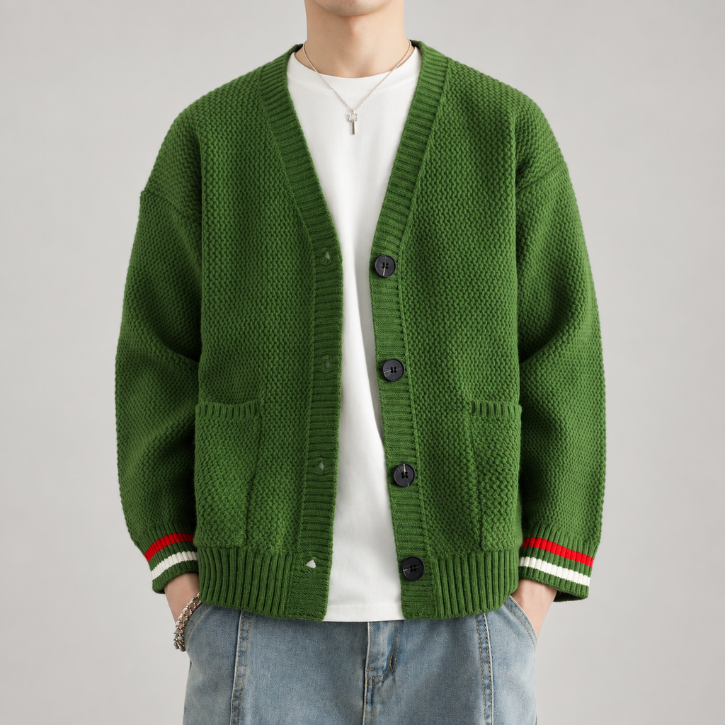 Adrian Men’s Textured V-Neck Button Cardigan