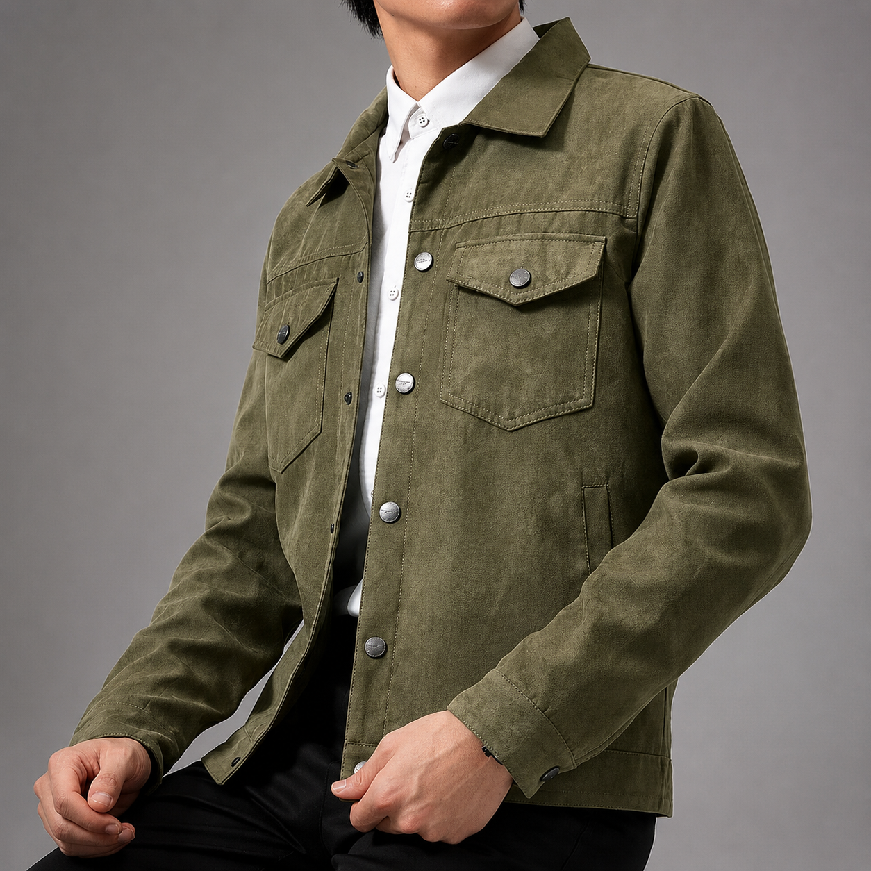 Adrian Men's Button-Up Utility Jacket – Casual Chest Pocket Shirt Jacket