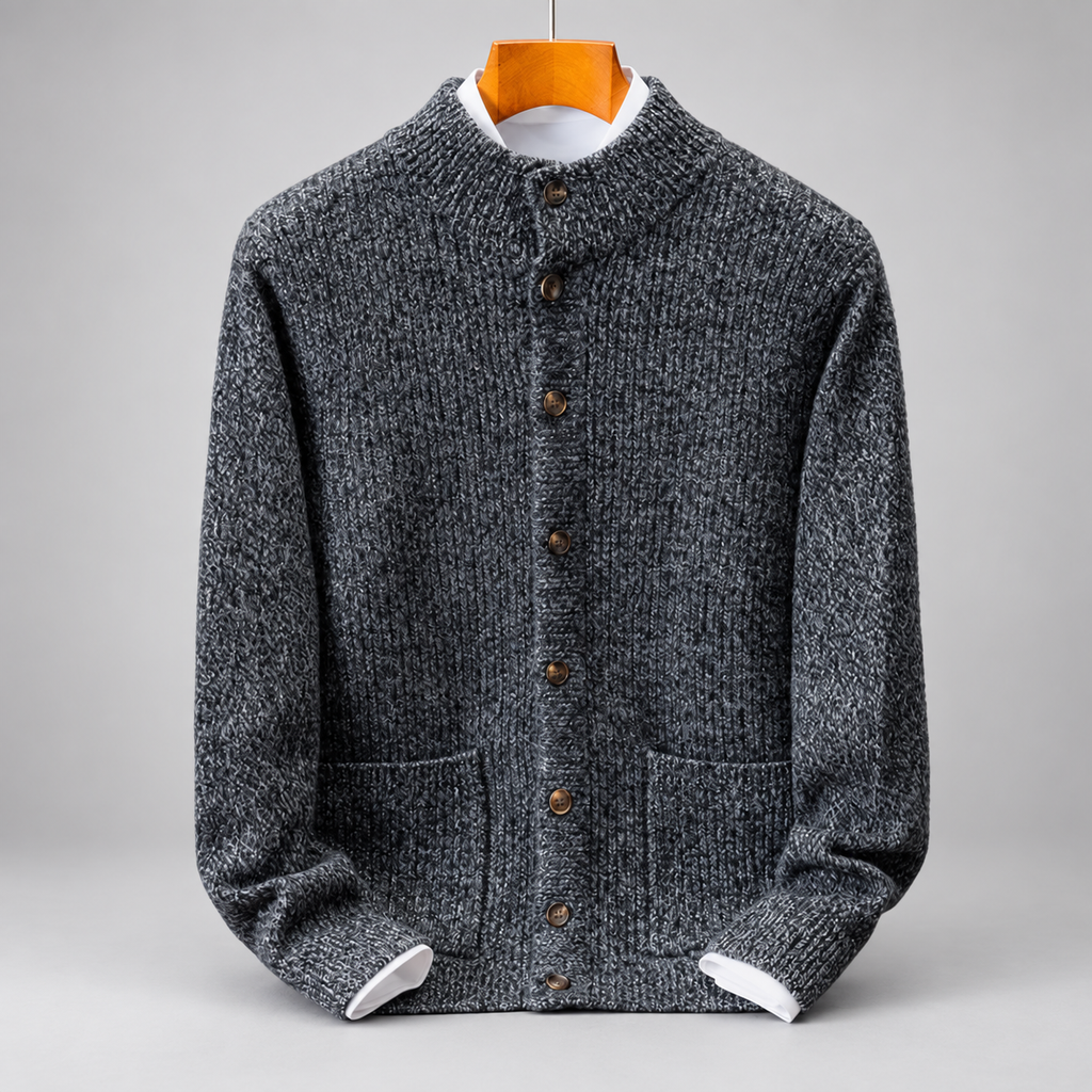 Adrian Men’s Marled Knit Button Cardigan with Stand Collar