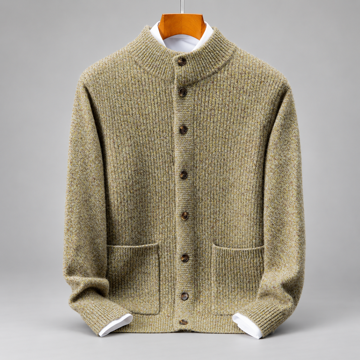 Adrian Men’s Marled Knit Button Cardigan with Stand Collar