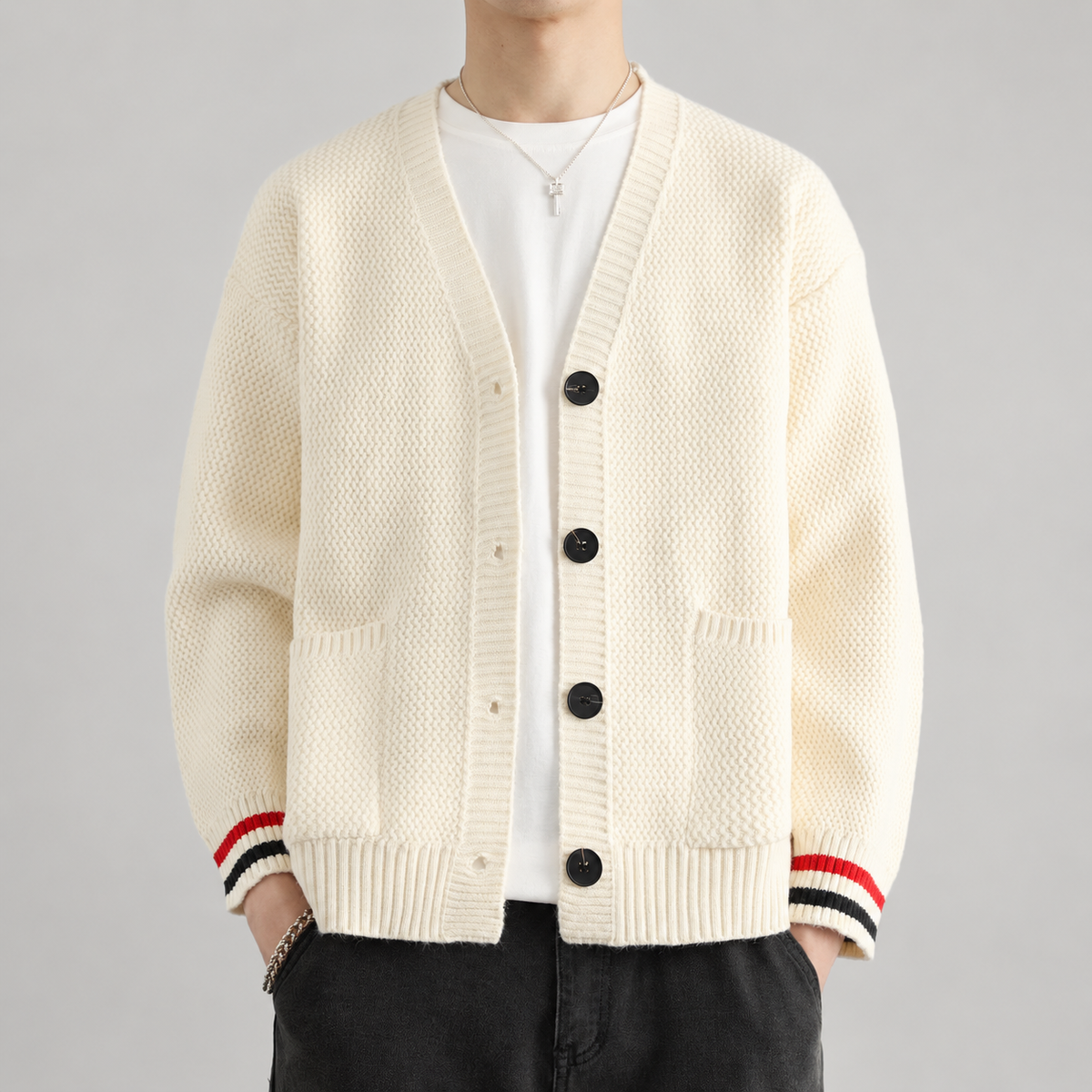 Adrian Men’s Textured V-Neck Button Cardigan