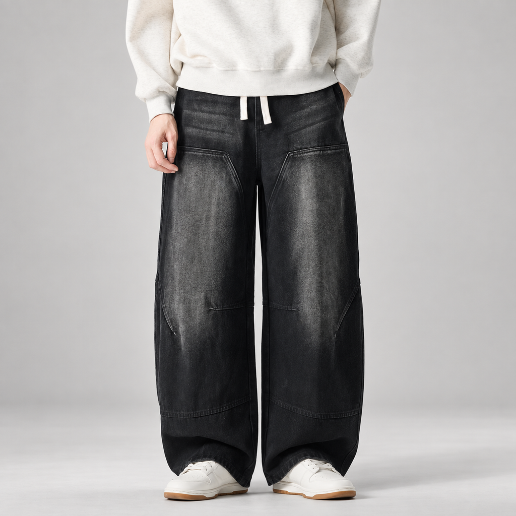 Alessio Men’s Washed Barrel-Leg Panel Jeans
