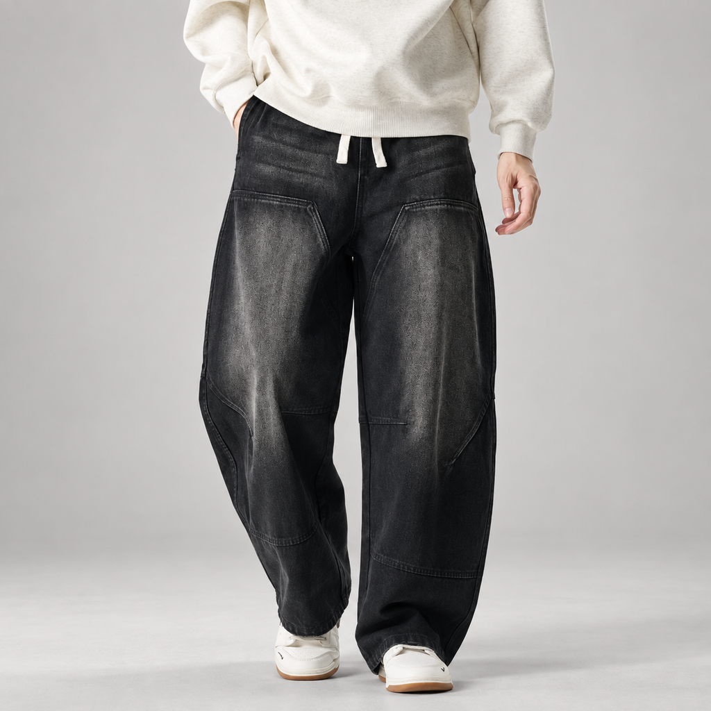 Alessio Men’s Washed Barrel-Leg Panel Jeans