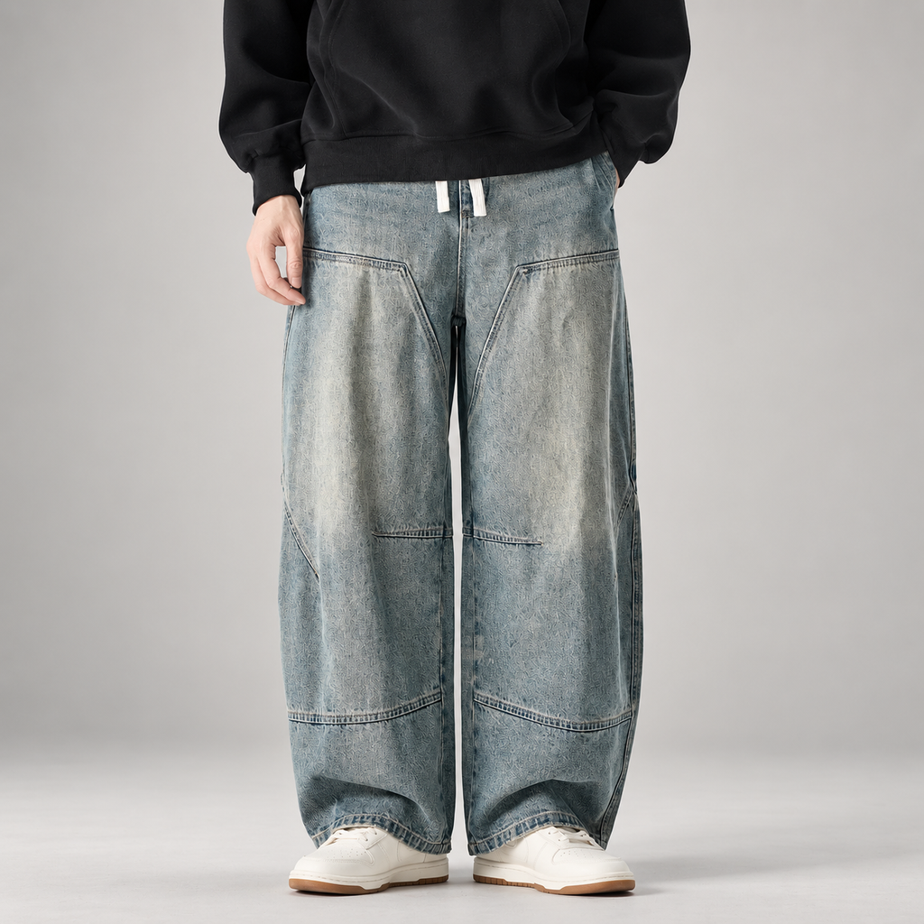 Alessio Men’s Washed Barrel-Leg Panel Jeans