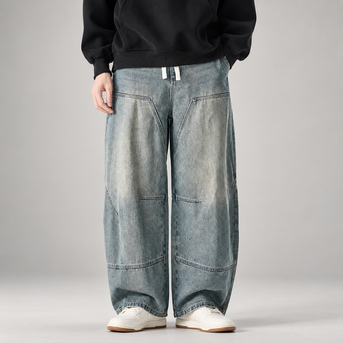Alessio Men’s Washed Barrel-Leg Panel Jeans