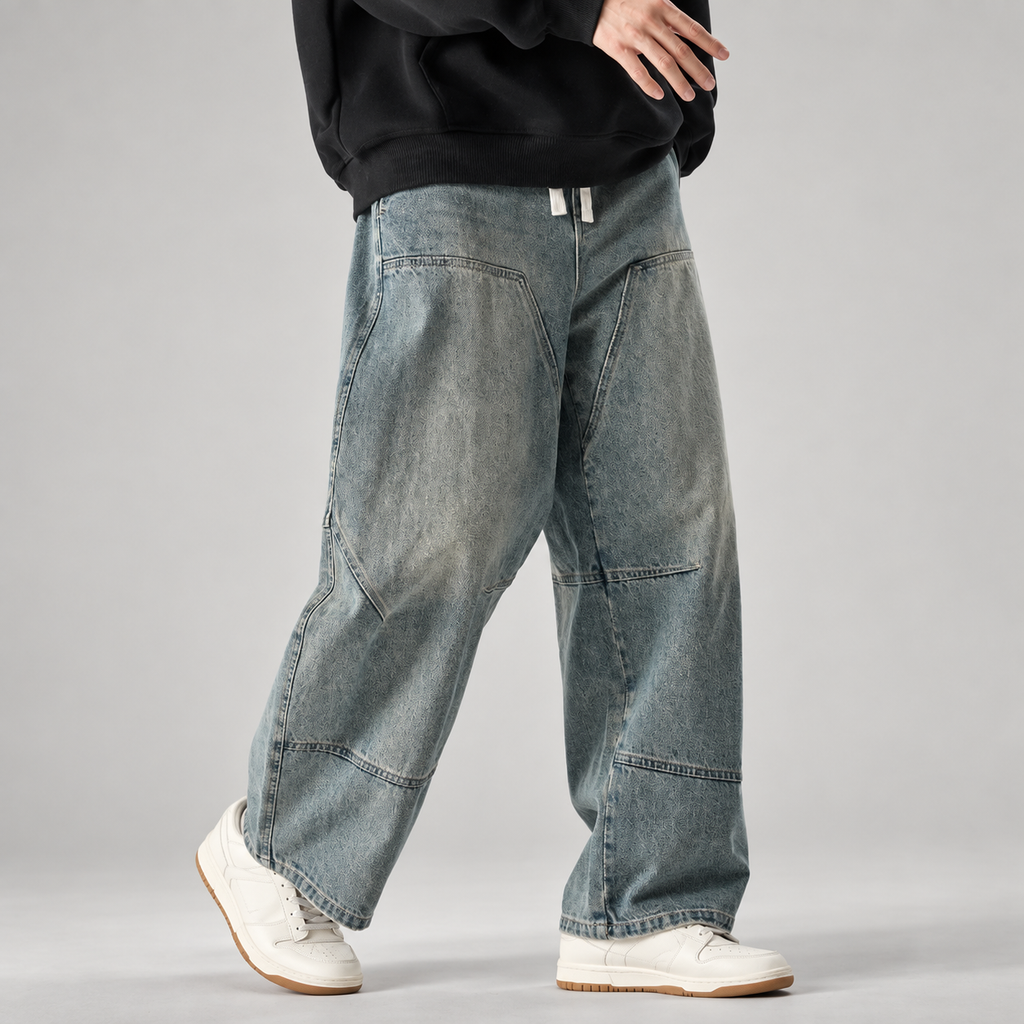 Alessio Men’s Washed Barrel-Leg Panel Jeans