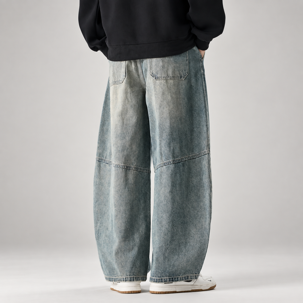Alessio Men’s Washed Barrel-Leg Panel Jeans