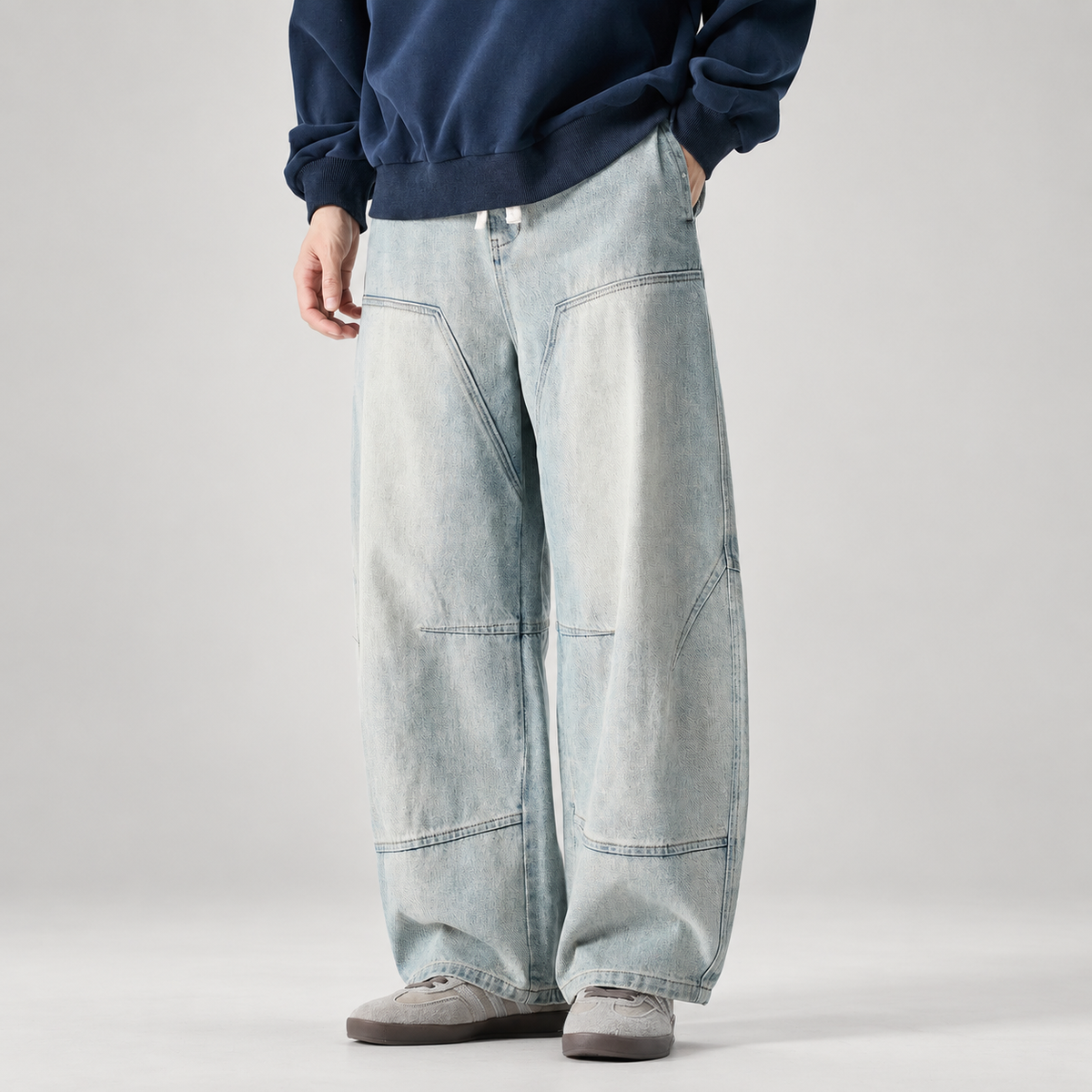 Alessio Men’s Washed Barrel-Leg Panel Jeans