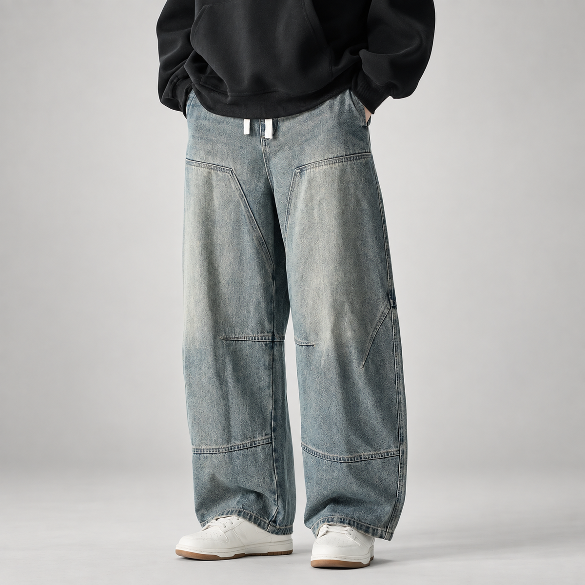 Alessio Men’s Washed Barrel-Leg Panel Jeans
