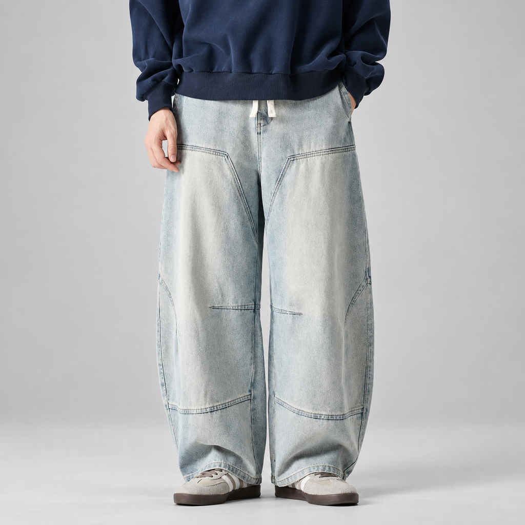 Alessio Men’s Washed Barrel-Leg Panel Jeans