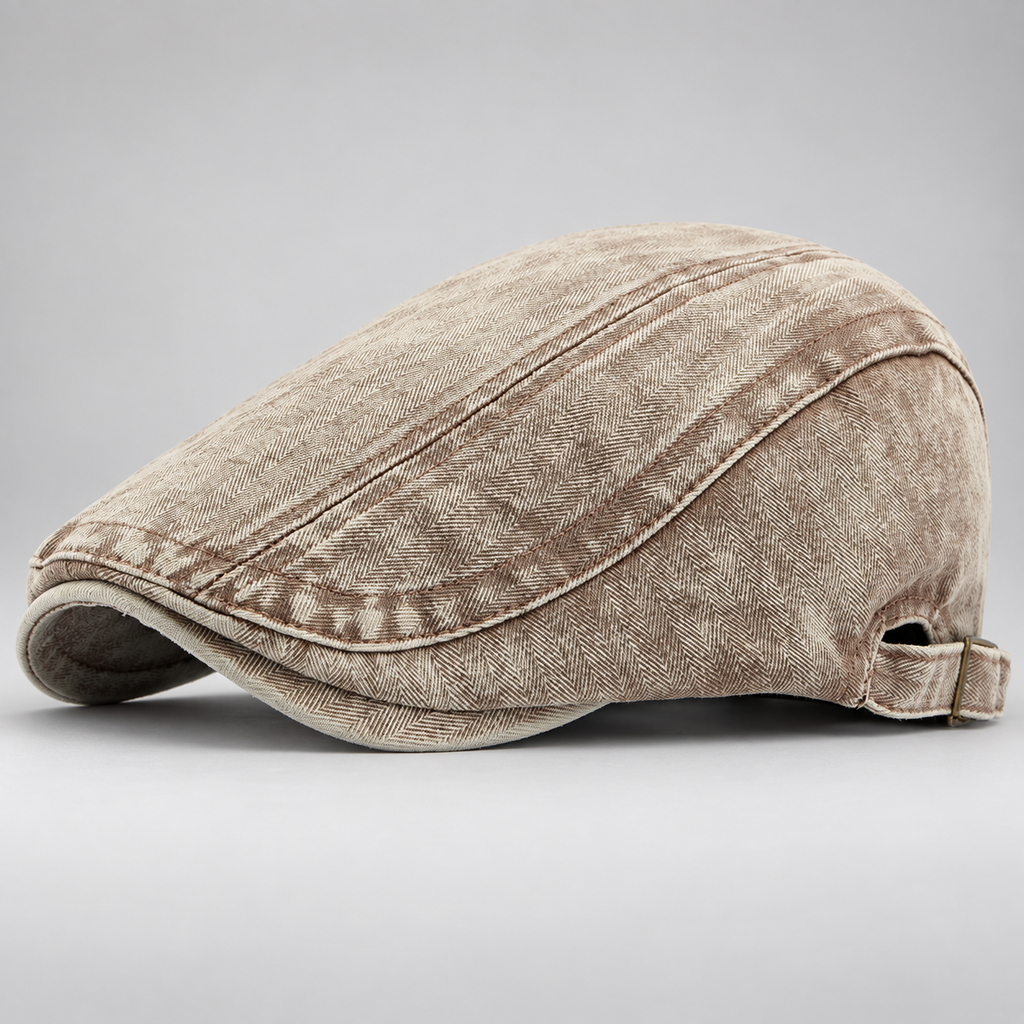 Alistair Men’s Herringbone Flat Cap with Adjustable Buckle
