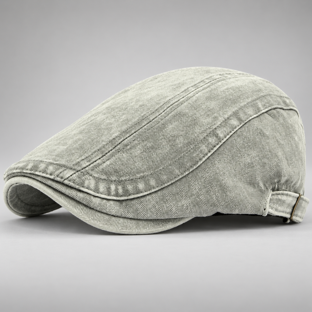 Alistair Men’s Herringbone Flat Cap with Adjustable Buckle