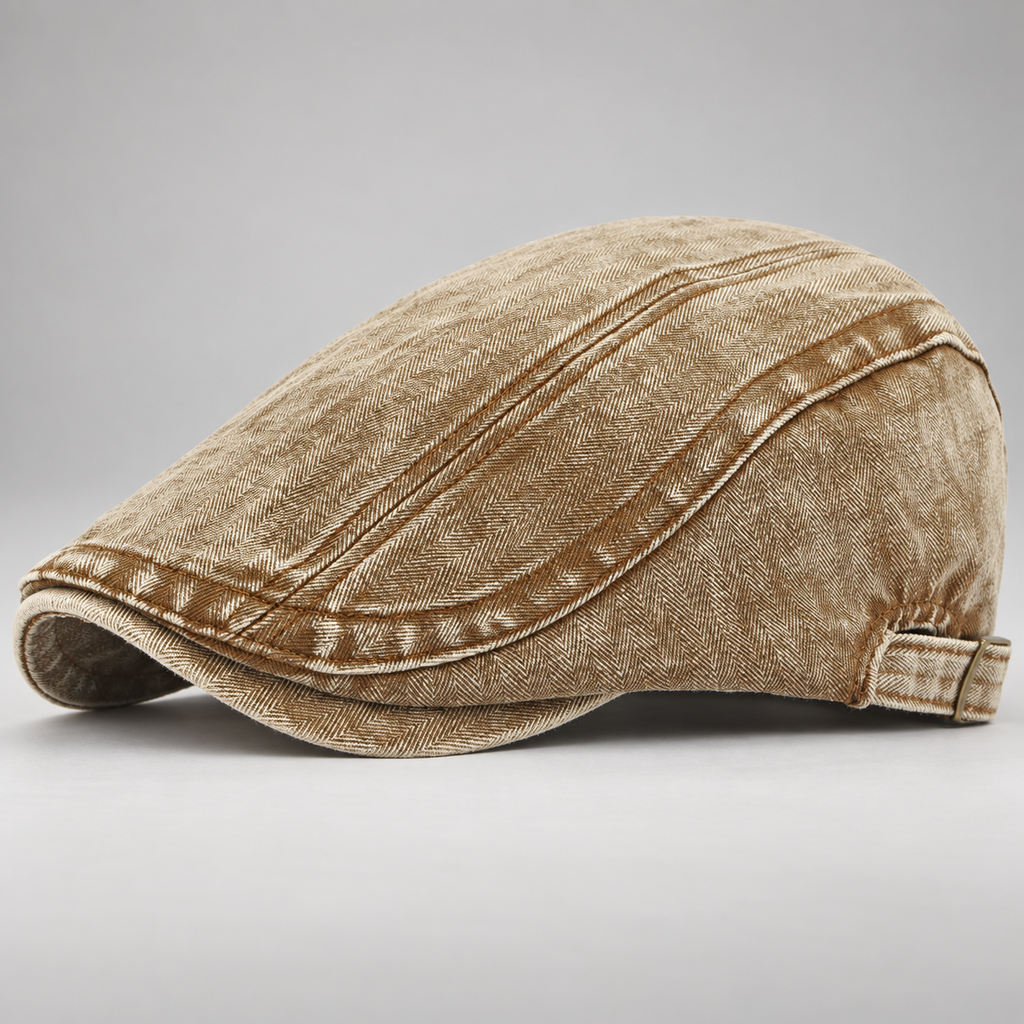 Alistair Men’s Herringbone Flat Cap with Adjustable Buckle