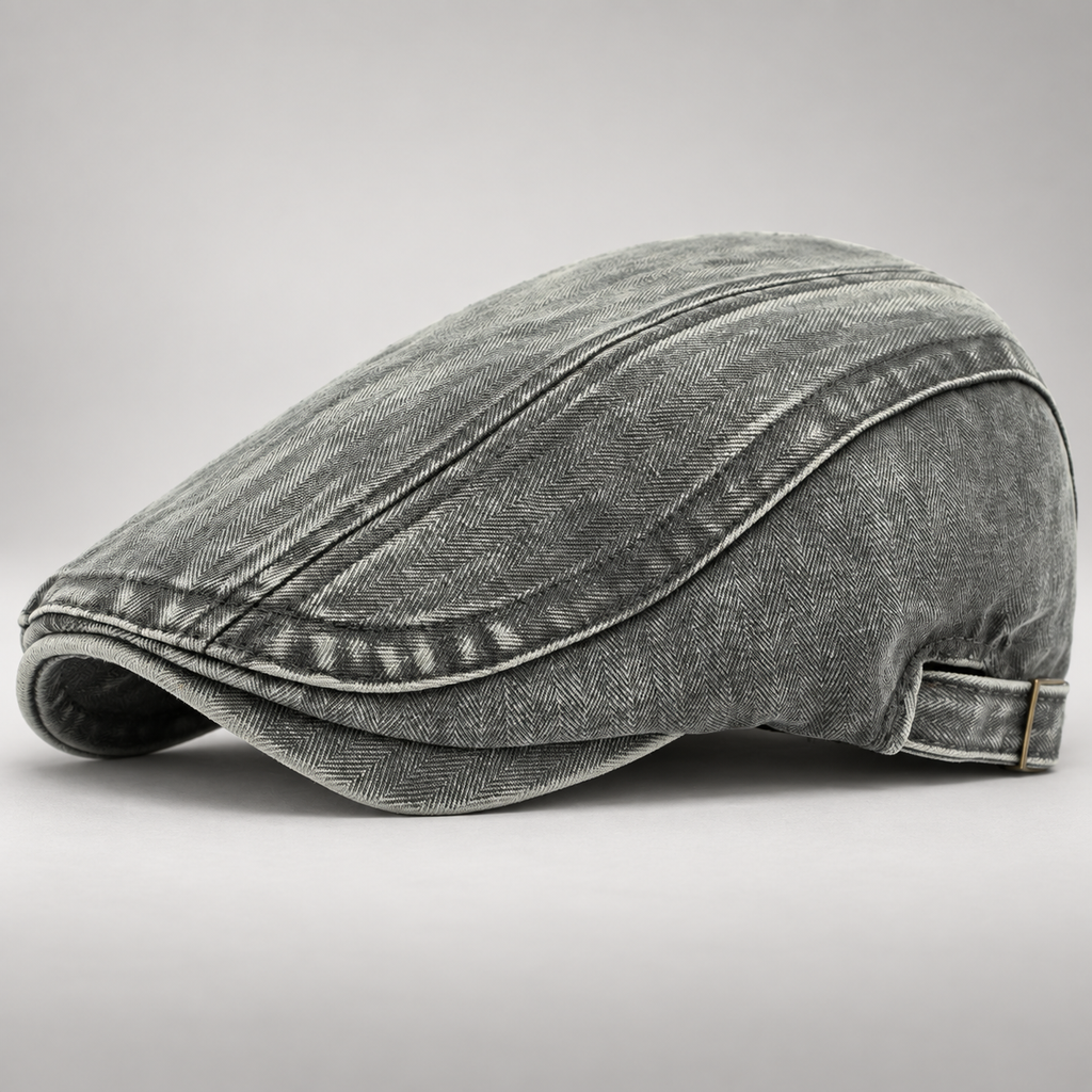 Alistair Men’s Herringbone Flat Cap with Adjustable Buckle