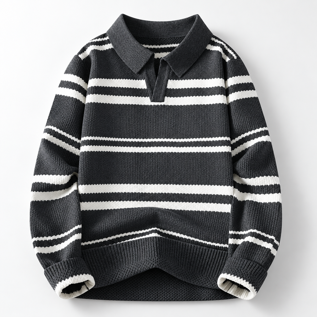 Ashland Long Sleeve Striped Knit Polo Sweater
