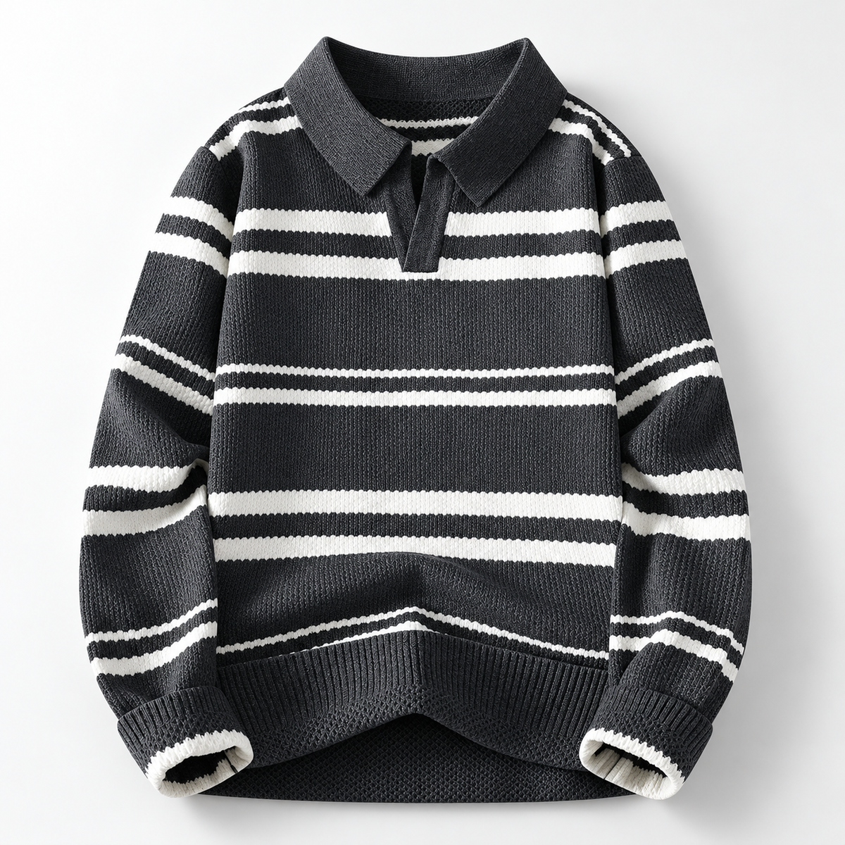 Ashland Long Sleeve Striped Knit Polo Sweater