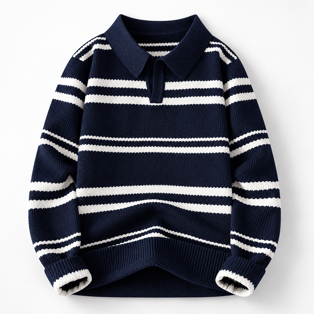 Ashland Long Sleeve Striped Knit Polo Sweater