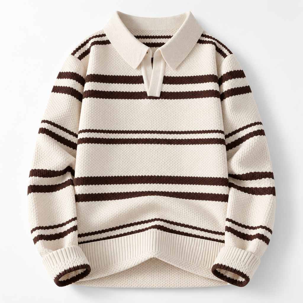 Ashland Long Sleeve Striped Knit Polo Sweater