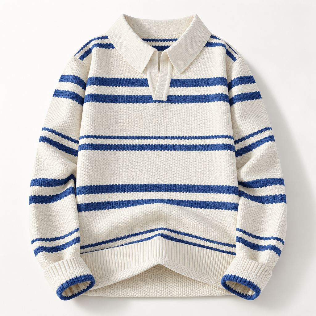 Ashland Long Sleeve Striped Knit Polo Sweater