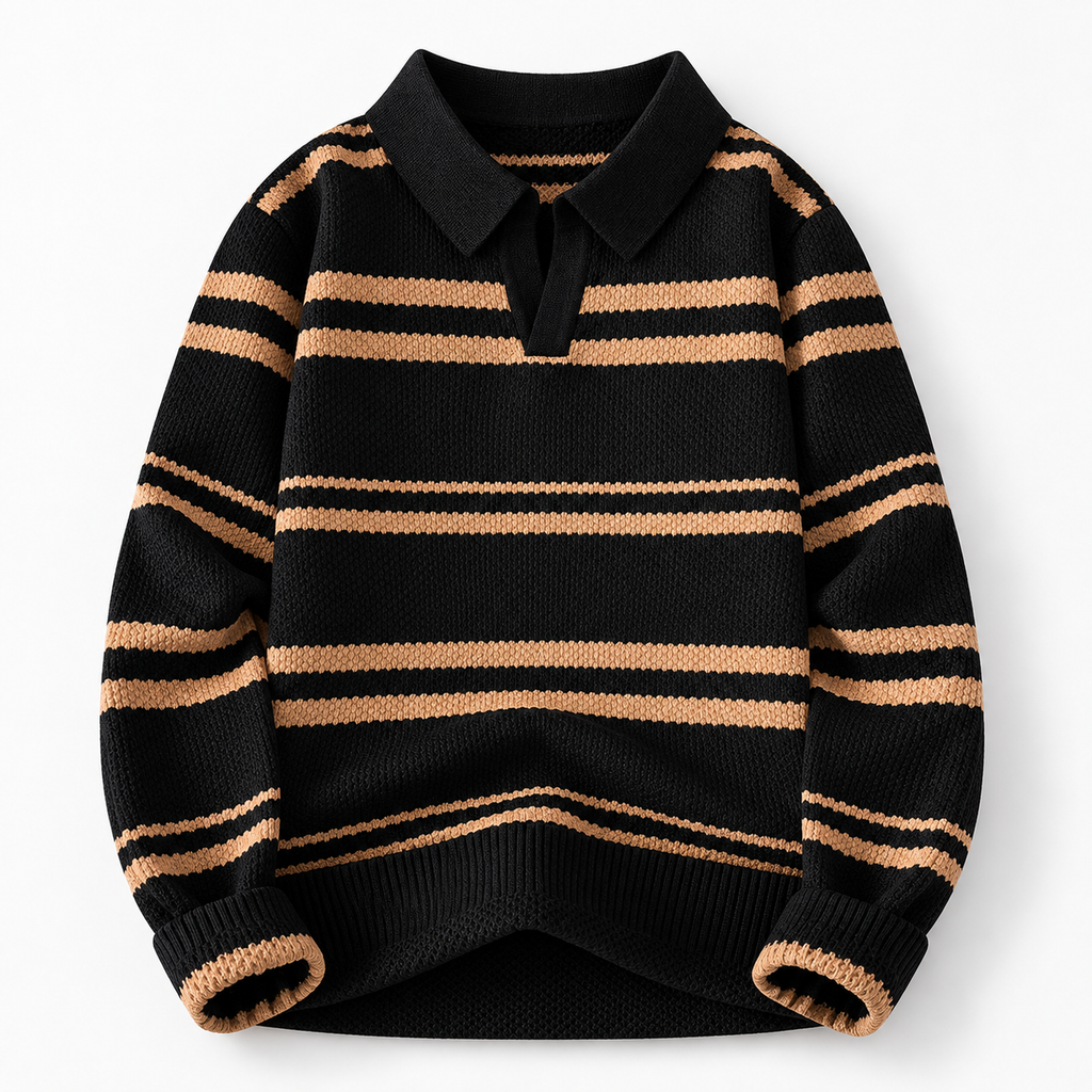 Ashland Long Sleeve Striped Knit Polo Sweater