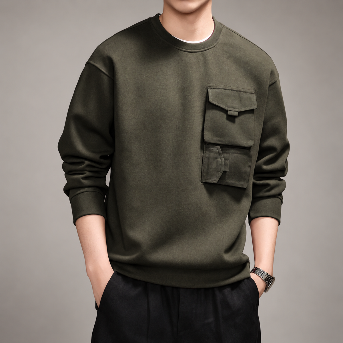 Alistair Men's Crewneck Sweatshirt with Dual Utility Pockets