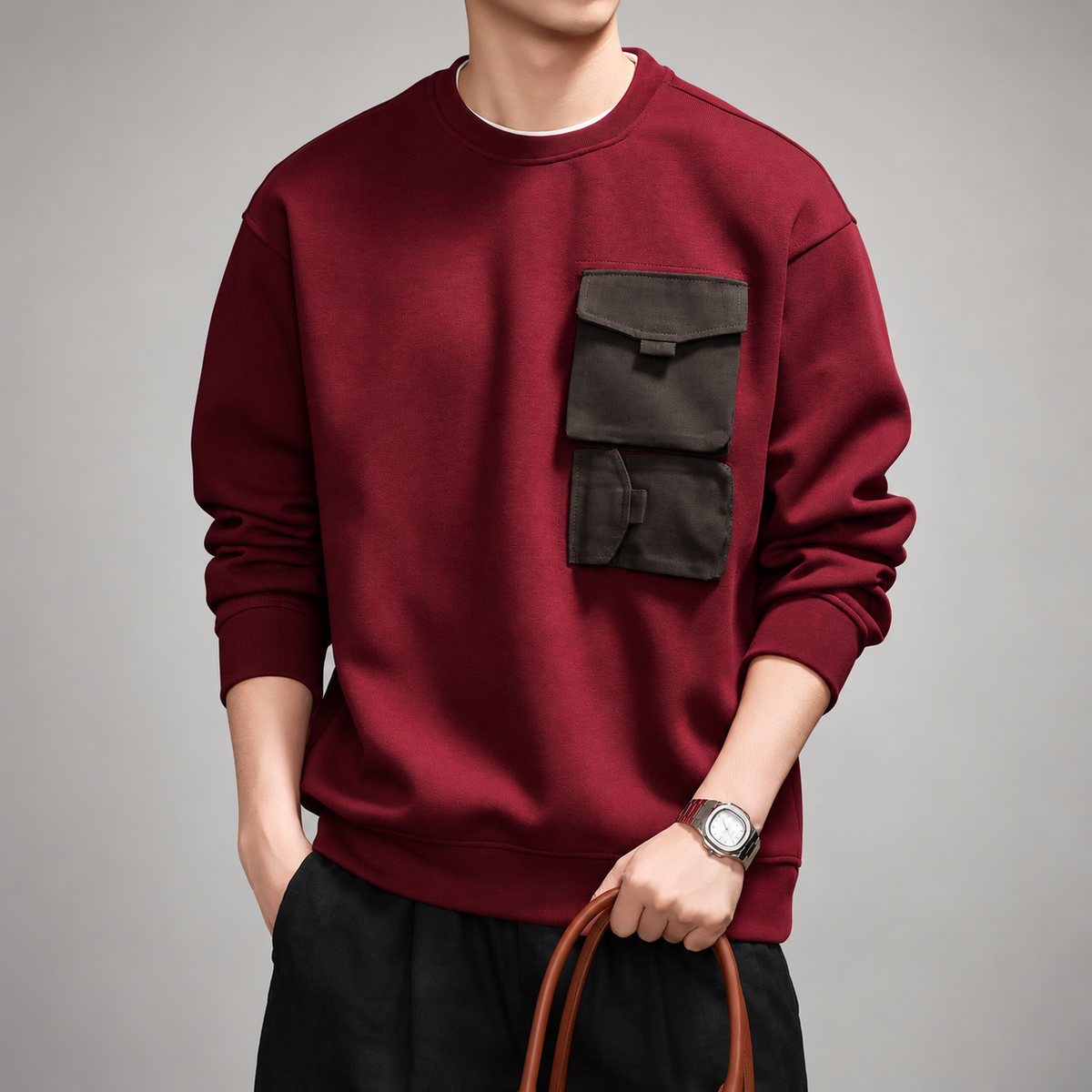 Alistair Men's Crewneck Sweatshirt with Dual Utility Pockets
