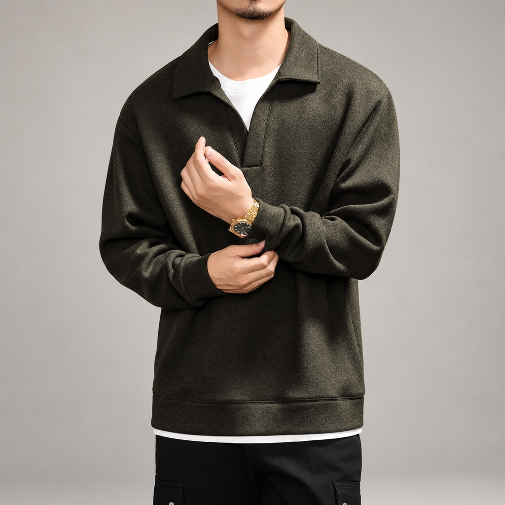 Gualtiero Men's Textured Long Sleeve Polo Pullover