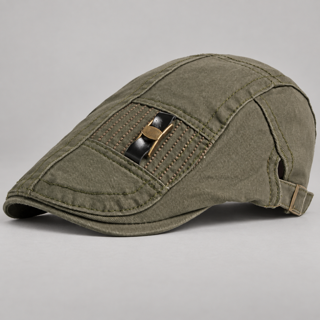 Barrett Washed Flat Cap with Adjustable Strap and Buckle Accent