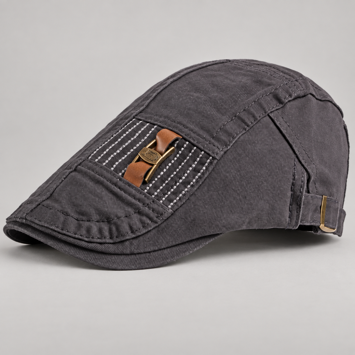 Barrett Washed Flat Cap with Adjustable Strap and Buckle Accent