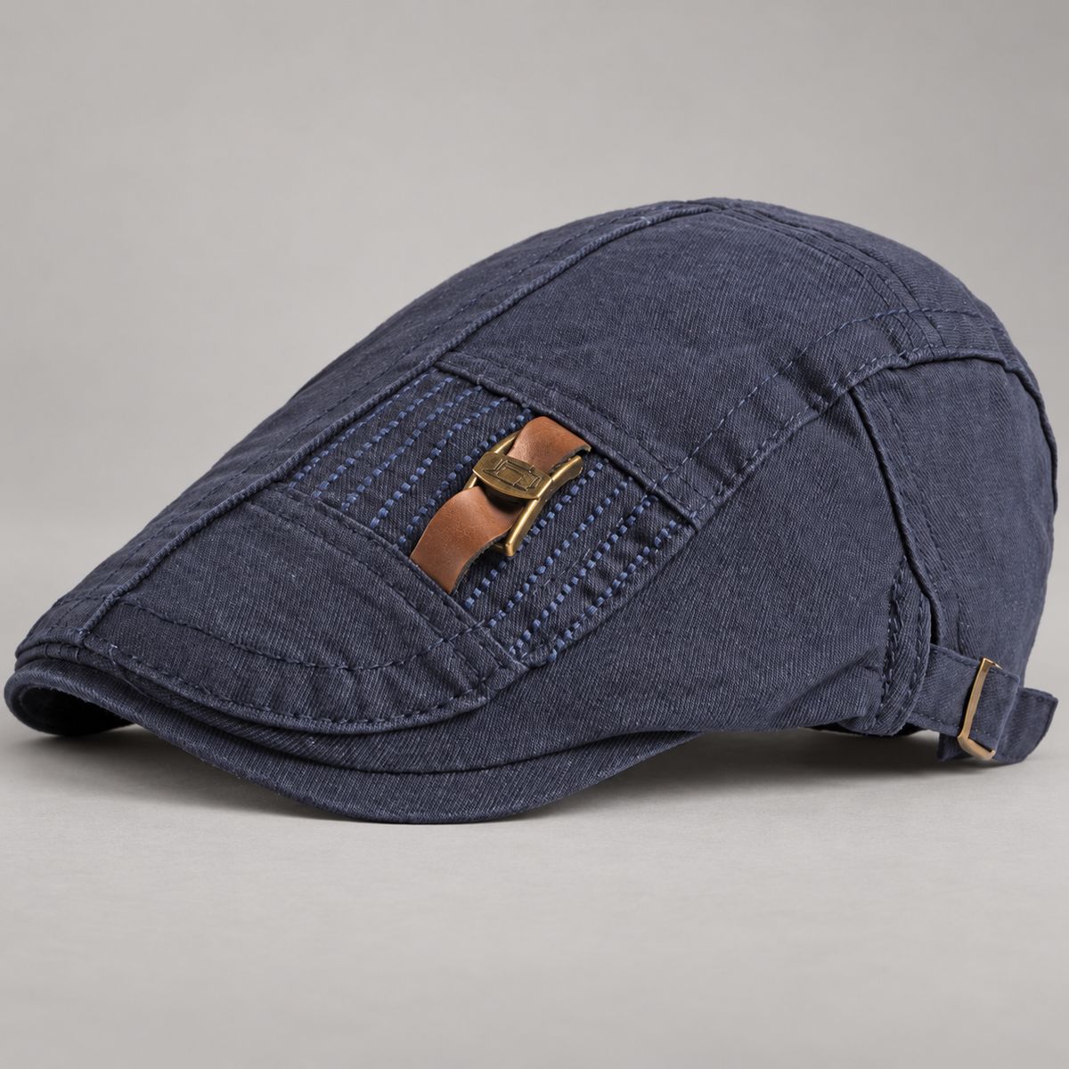 Barrett Washed Flat Cap with Adjustable Strap and Buckle Accent