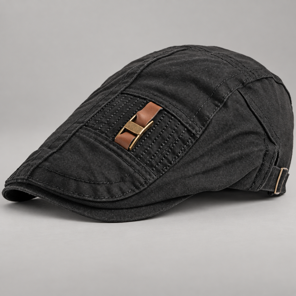Barrett Washed Flat Cap with Adjustable Strap and Buckle Accent