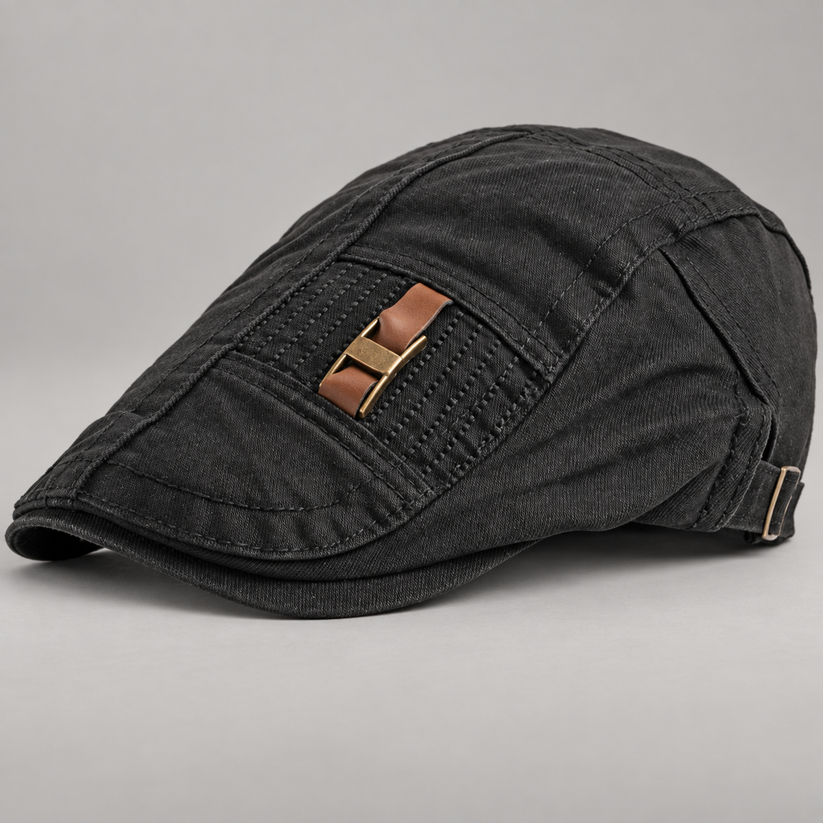 Barrett Washed Flat Cap with Adjustable Strap and Buckle Accent