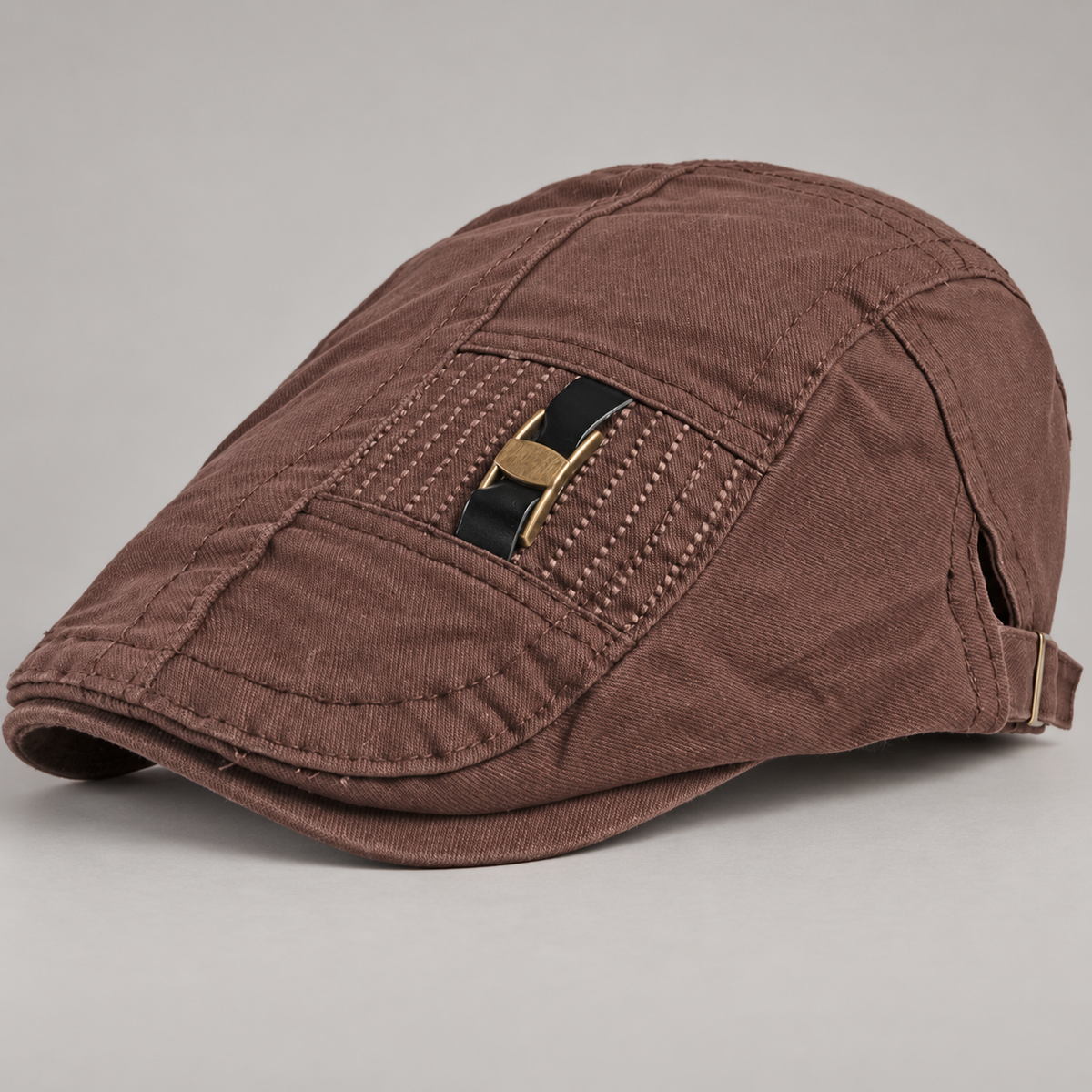 Barrett Washed Flat Cap with Adjustable Strap and Buckle Accent