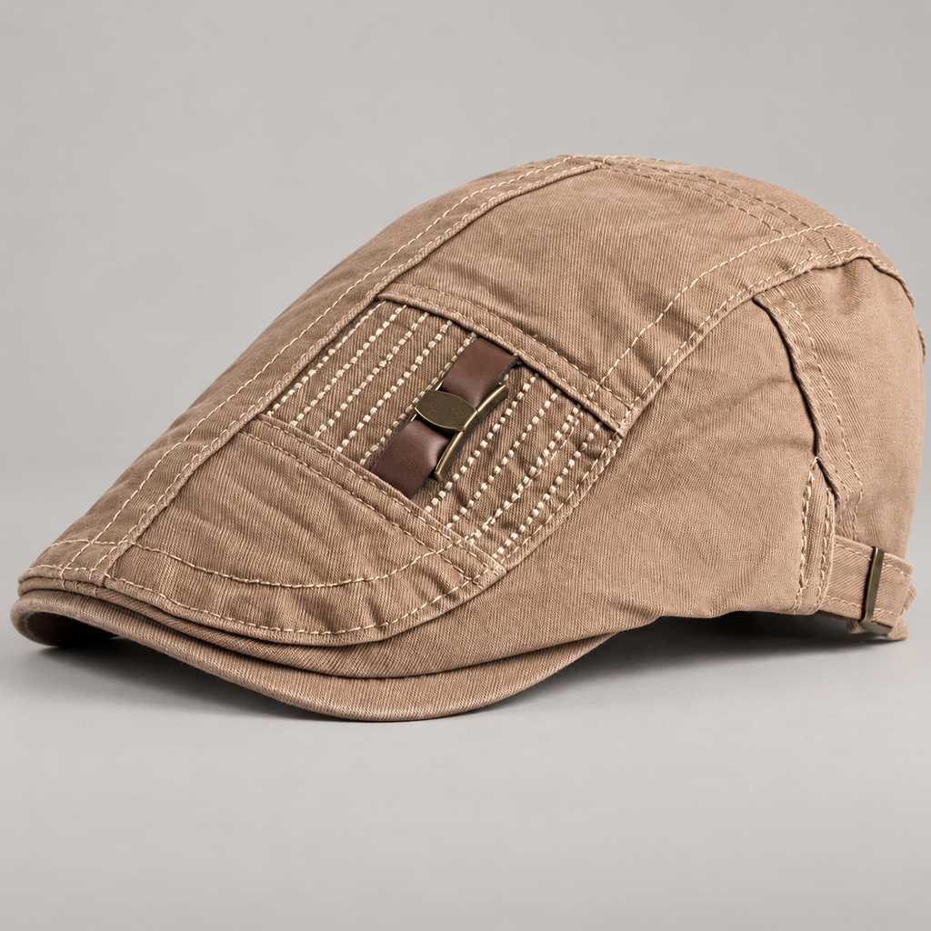 Barrett Washed Flat Cap with Adjustable Strap and Buckle Accent