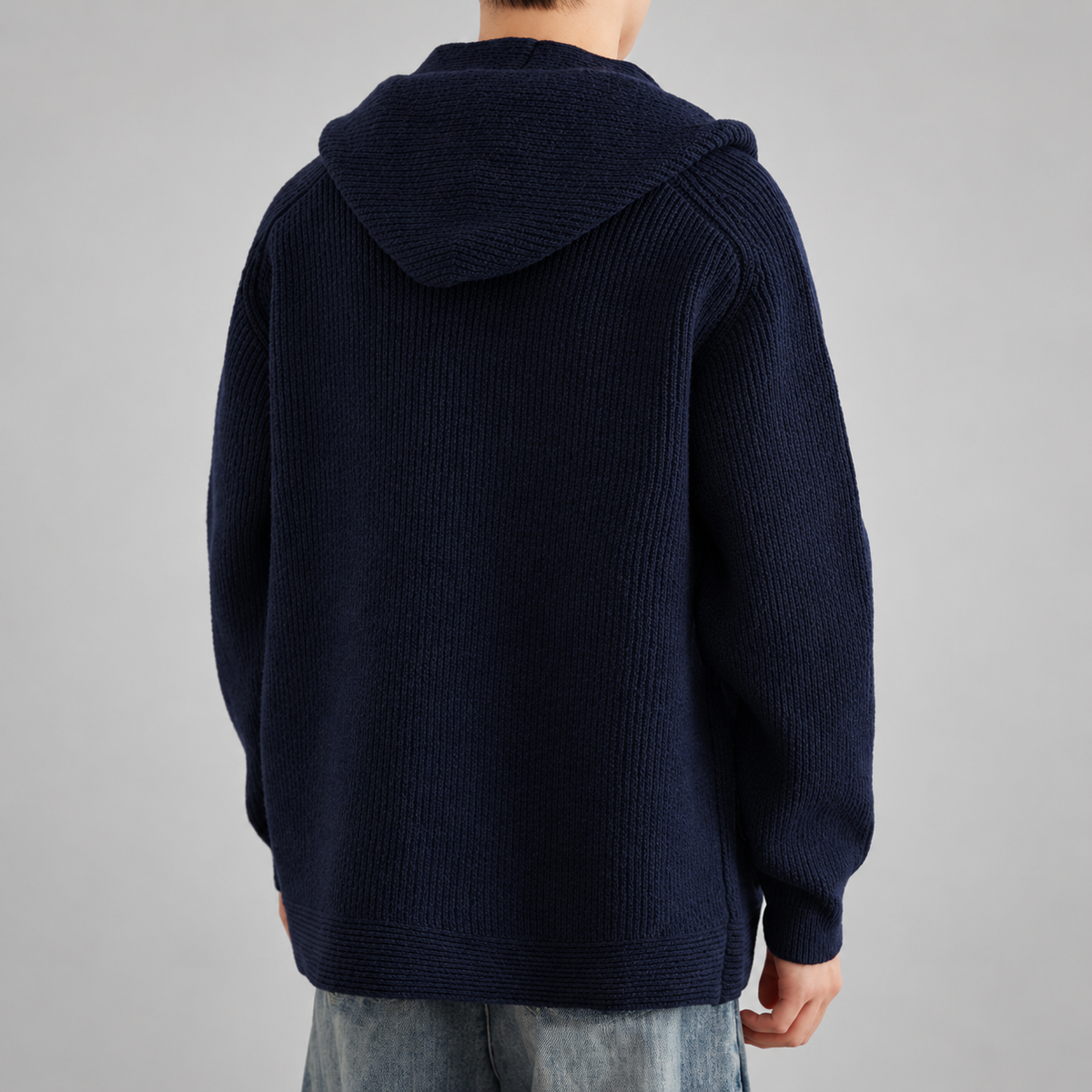 Bastien Men’s Hooded Rib-Knit Button Cardigan with Patch Pockets