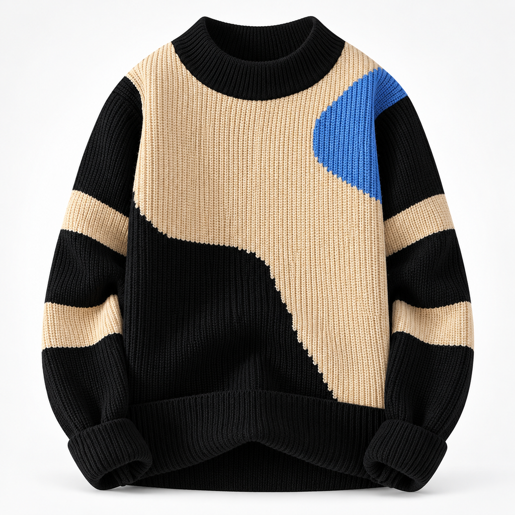 Bastien Color Block Ribbed Knit Crewneck Sweater