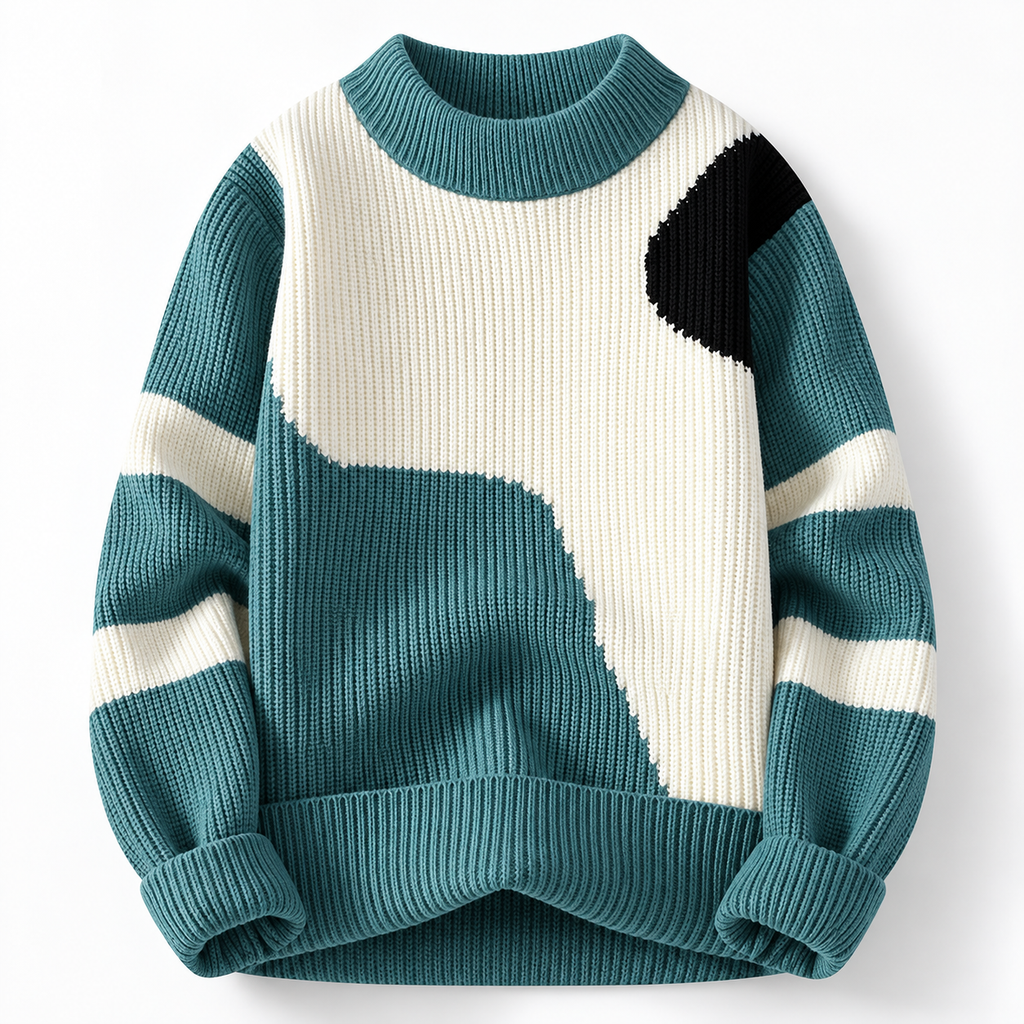 Bastien Color Block Ribbed Knit Crewneck Sweater