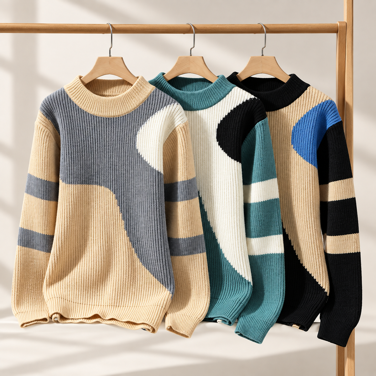 Bastien Color Block Ribbed Knit Crewneck Sweater