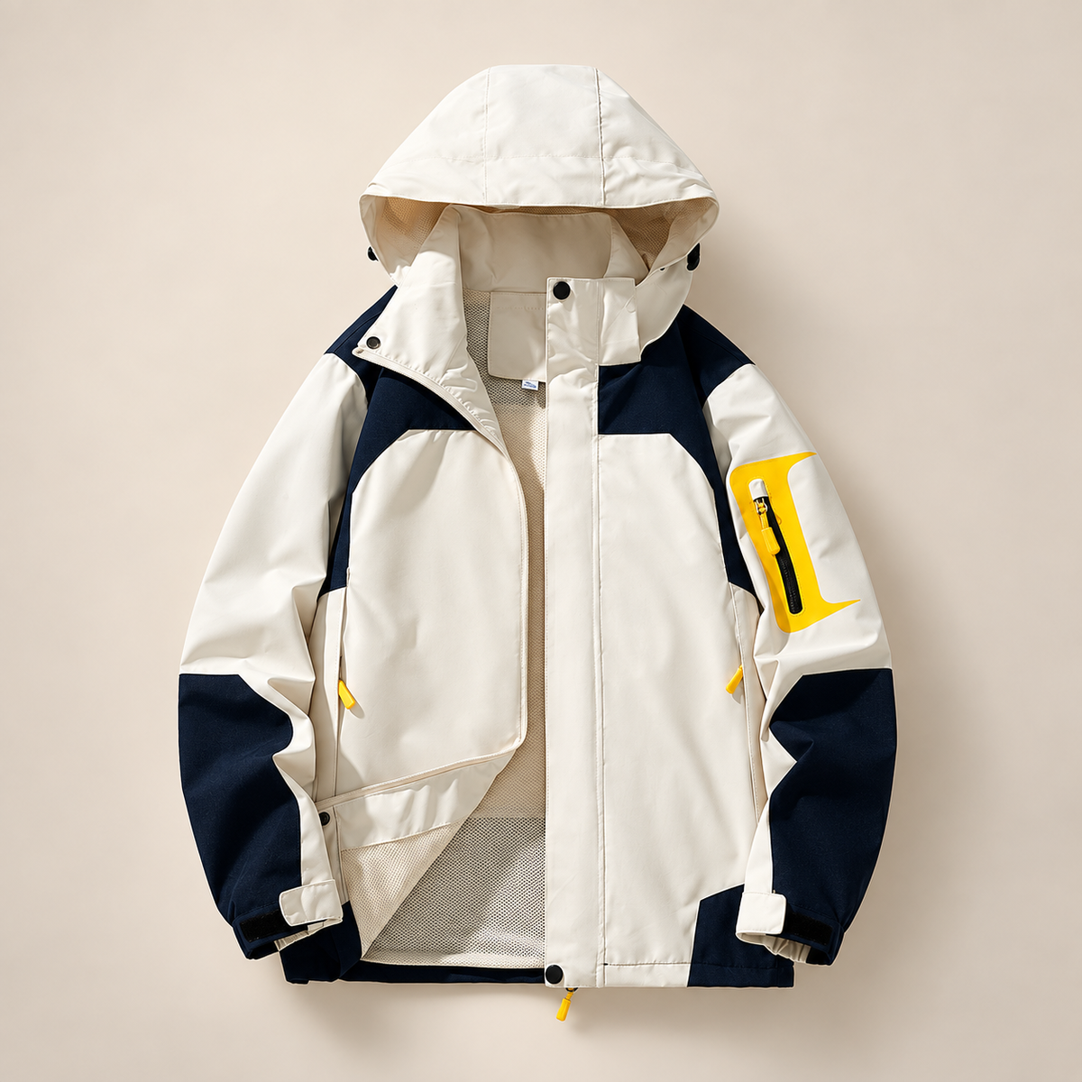 Bastien Hooded Jacket with Contrast Panels and Adjustable Cuffs