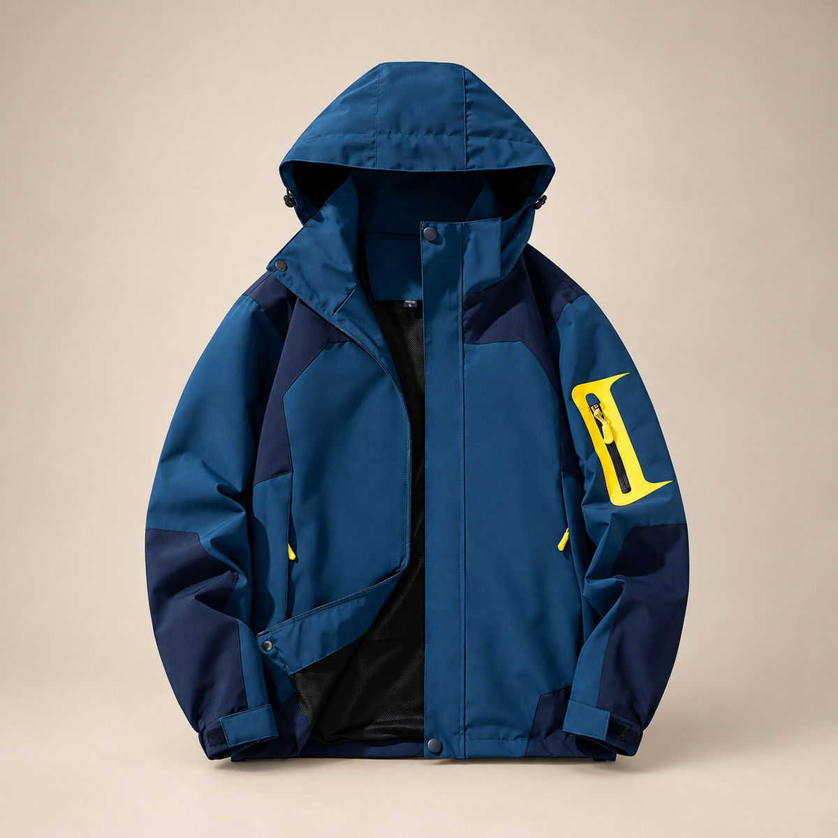 Bastien Hooded Jacket with Contrast Panels and Adjustable Cuffs
