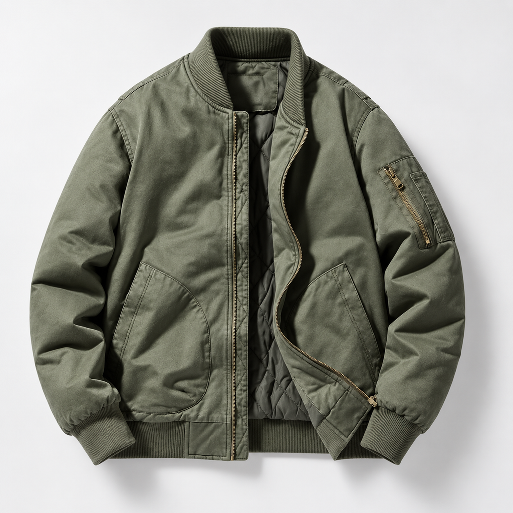Bastien Men’s Ribbed Zip-Up Quilted Bomber Jacket